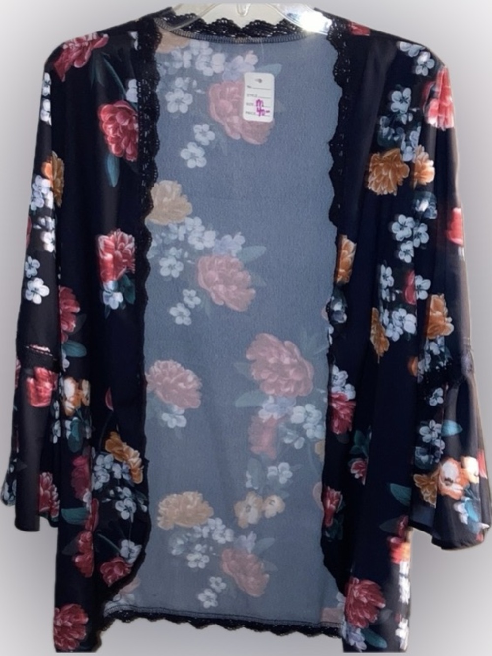 Floral Sheer Black Kimono Cardigan - Women’s Size M